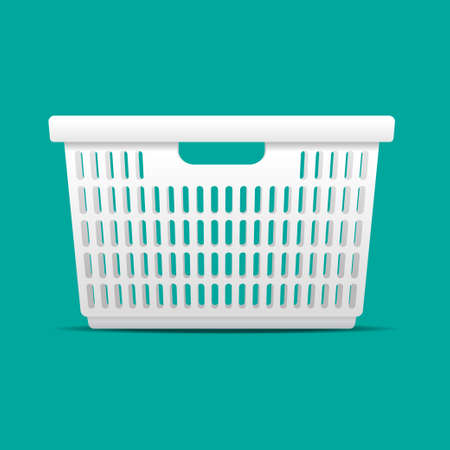 Empty white plastic laundry basket isolated on background vector illustration.のイラスト素材