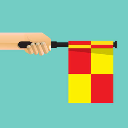 Hand holding referee flag isolated on background vector illustration.のイラスト素材