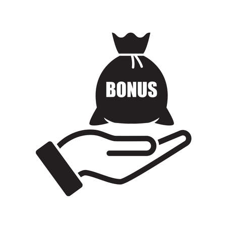 money bonus bag on hand icon isolated on white background vector illustration.のイラスト素材
