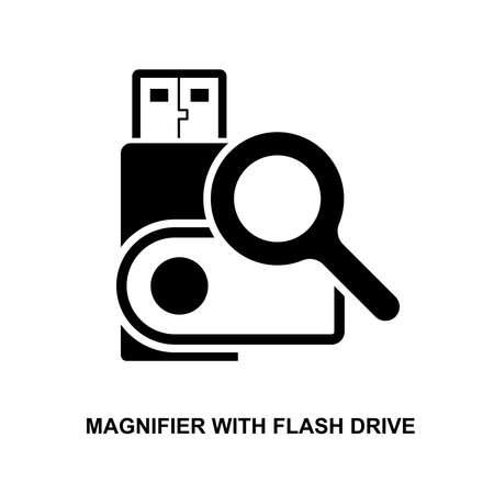 Magnifier with USB flash drive icon isolated on white background vector illustration.のイラスト素材