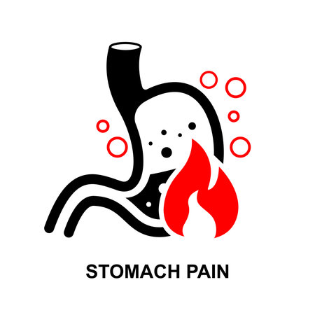 Stomach pain icon isolated on white background vector illustration.のイラスト素材