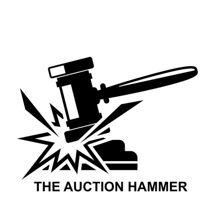 The auction hammer tapsÂ icon. The auction hammer taps on the wooden platform to close bids in the auction isolated on background vector illustration.のイラスト素材
