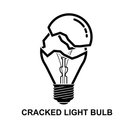 Cracked light bulb icon. Broken down light bulb isolated on background vector illustration.のイラスト素材