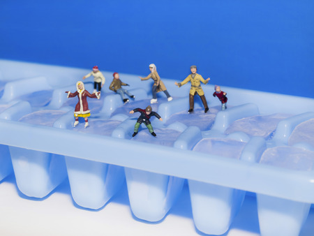 HO scale figures skating on ice cubesの写真素材