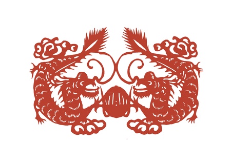 Vector of various lifelike Chinese Dragon paper cutting, all shapes can be used as symbol or tatooのイラスト素材