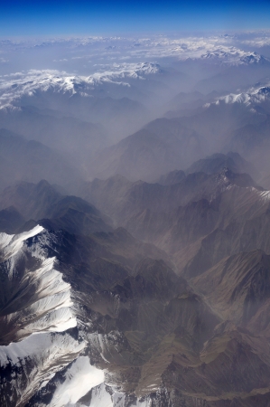 aerial view of Karakoram mountains of Sinkiang, China, you can see frozen peaks and deep valley  の写真素材
