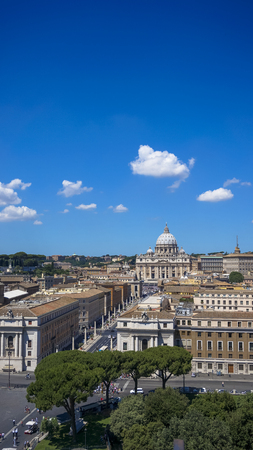 Panorama View of St. Peter's Basilica from St. Angel's castle, Rome Italyのeditorial素材