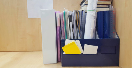Stack of paper orderly in the folder on office tableの写真素材