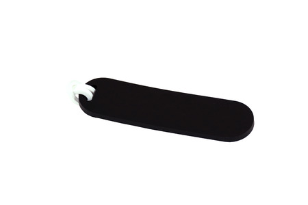 Balck rubber luggage tag isolated on whiteの写真素材