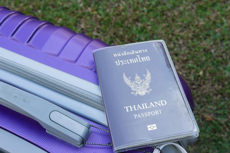 Thailand passport on the luggageの写真素材