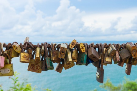 CHANTABURI - THAILAND - JULY 1 2017 - Love padlock at view point  "Noen nangphaya" landmark of Chantaburi Province.The people believe their love will be stilled forever same the padlock.  , Chantaburi, Thailand on July 1,2017のeditorial素材