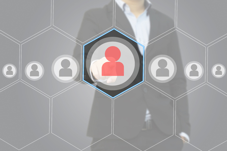 Business Concept. businessman choosing right partner from many candidates with polygon geomatric.の写真素材