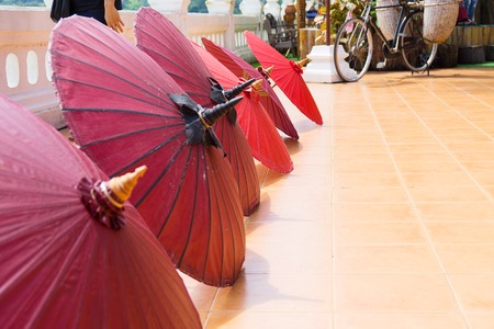 The Colorful umbella put on the floor for traveler use protected sunlight or UV rayの写真素材