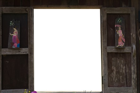The wooden window open and blank or copy space on the center.の写真素材