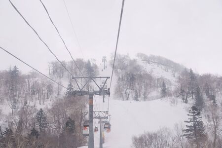 HOKKAIDO - JAPAN - APRIL 1 2018 - The view of gondola go to at the peak of ASARI or the bell of love in KIRORO Ski Resort, Hokkaido, Japan on April 1, 2018.のeditorial素材
