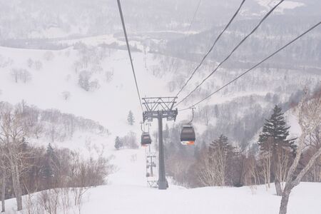HOKKAIDO - JAPAN - APRIL 1 2018 - The view of gondola go to at the peak of ASARI or the bell of love in KIRORO Ski Resort, Hokkaido, Japan on April 1, 2018.のeditorial素材