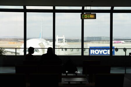 SAPPORO - JAPAN - APRIL 2 2018 - The people waiting for call to get on the plane at the New Chitose Airport ,Hokkaido, Japan on April 2, 2018.のeditorial素材