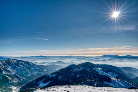 Beautiful sun in snow covered mountains, Slovakia Low Tatras