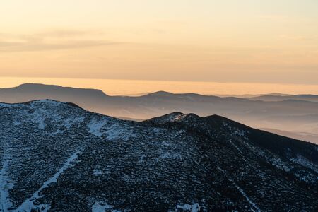 Sunrise in snowy mountains, Slovakia Low Tatras, dumbier