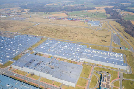 Aerial Shot Of A Modern Car Factory In Europe, czech Hyundai 15.03.2020のeditorial素材