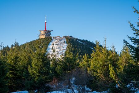 Transmitter on Lyse mountain in the early morning in Beskydy Mountains, Czech Beskydy lysa horaの写真素材