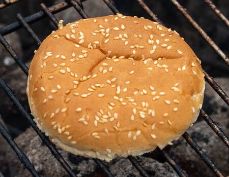 toasted buns on the grillの写真素材