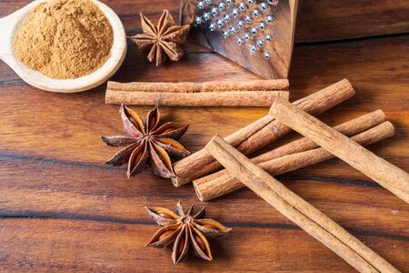 Cinnamon sticks and powder. Natural healthy ingredientの写真素材
