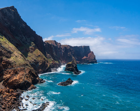 Beauty nature scenery of Madeira island. Atlantic ocean, Portugal. Viewpoint Ponta do Rosto in eastern part, Ponta de sao Lourence peninsulaの写真素材