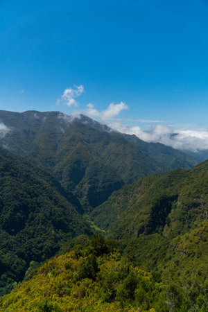 Landscape of beautiful cloudscape above mountains, Madeira Island, Portugal. Rainy dayの写真素材