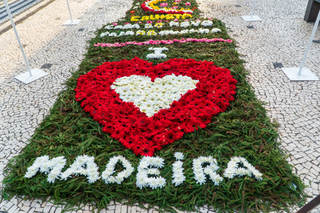 Madeira Flower Festival. Flower bouquets and compositions adorn the streets and squares of the Capital - Funchal. Portugalの写真素材