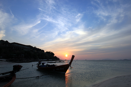 Sitting on sand look at evening sunset near beachのeditorial素材