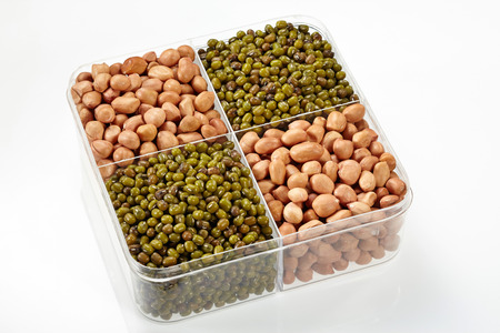 Peanut and Green bean on box isolated on white backgroundの写真素材