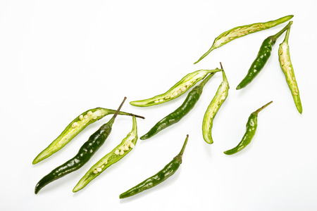 Green Chilli pepper isolated on white backgroundの写真素材