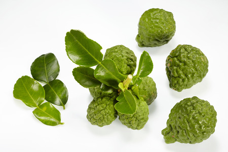 Kaffir Lime with leaves isolated on white backroundの写真素材