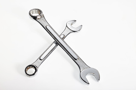 Used Wrench tool isolated on white backgroundの写真素材