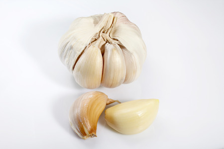 Garlic isolated on white backgroundの写真素材