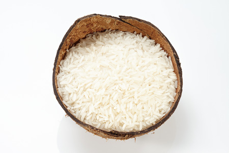 Rice on coconut isolate on white background.の写真素材