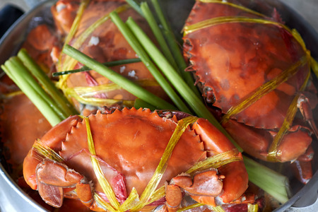 Steamed giant sea crab in pot.の写真素材