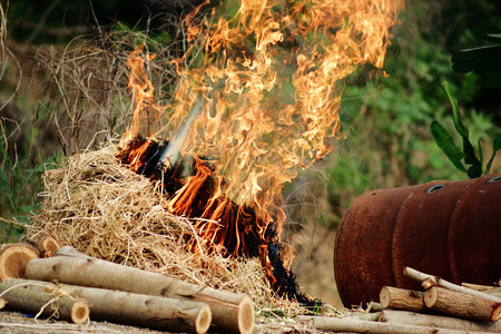 Straw is burning.の写真素材