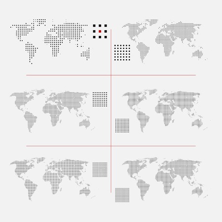 Set of dotted world maps in different resolutionのイラスト素材
