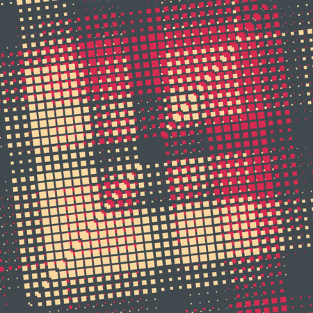 Red, black and yellow squares and circle in dotted texture.のイラスト素材