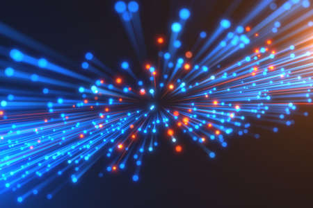 Speed of light in space on dark background.