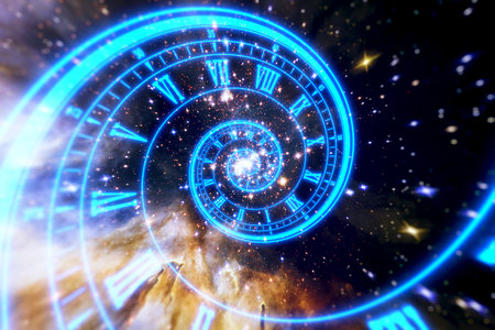 Surreal spiral clock in space.