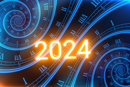 2024 glowing letters.の写真素材