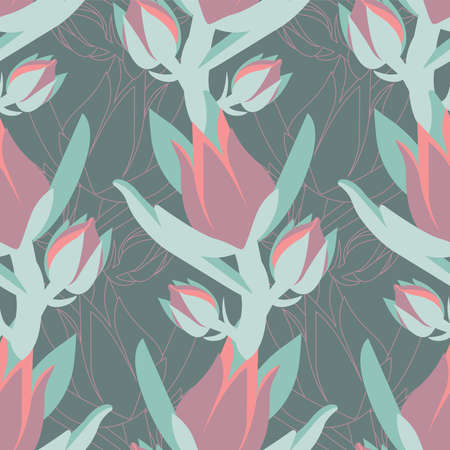 succulent flowers seamless pattern, vector illustration , floral pattern , surface design for fabric, textile, wallpaper, scrap booking and much moreのイラスト素材