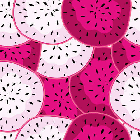 Vector Dragon fruit slices texture seamless patternのイラスト素材