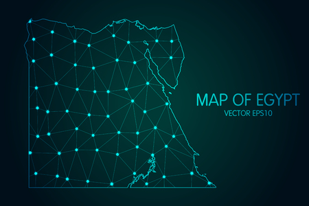 Map of Egypt - With glowing point and lines scales on the dark gradient backgroundのイラスト素材