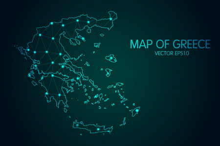 Vektor für Map of Greece - With glowing point and lines scales on The dark gradient background. - Lizenzfreies Bild