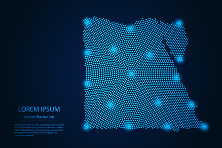 Abstract image Egypt map from point blue and glowing stars on a dark background. vector illustration.のイラスト素材