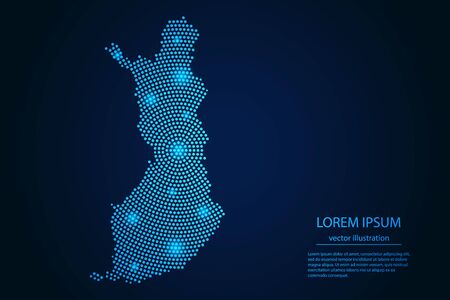 Abstract image Finland map from point blue and glowing stars on a dark background. vector illustration.のイラスト素材